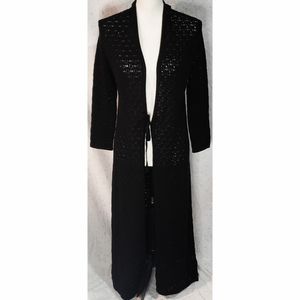 Johnny Was Selah Knit Duster Cardigan Long Black Crochet Tie Front Sweater Boho